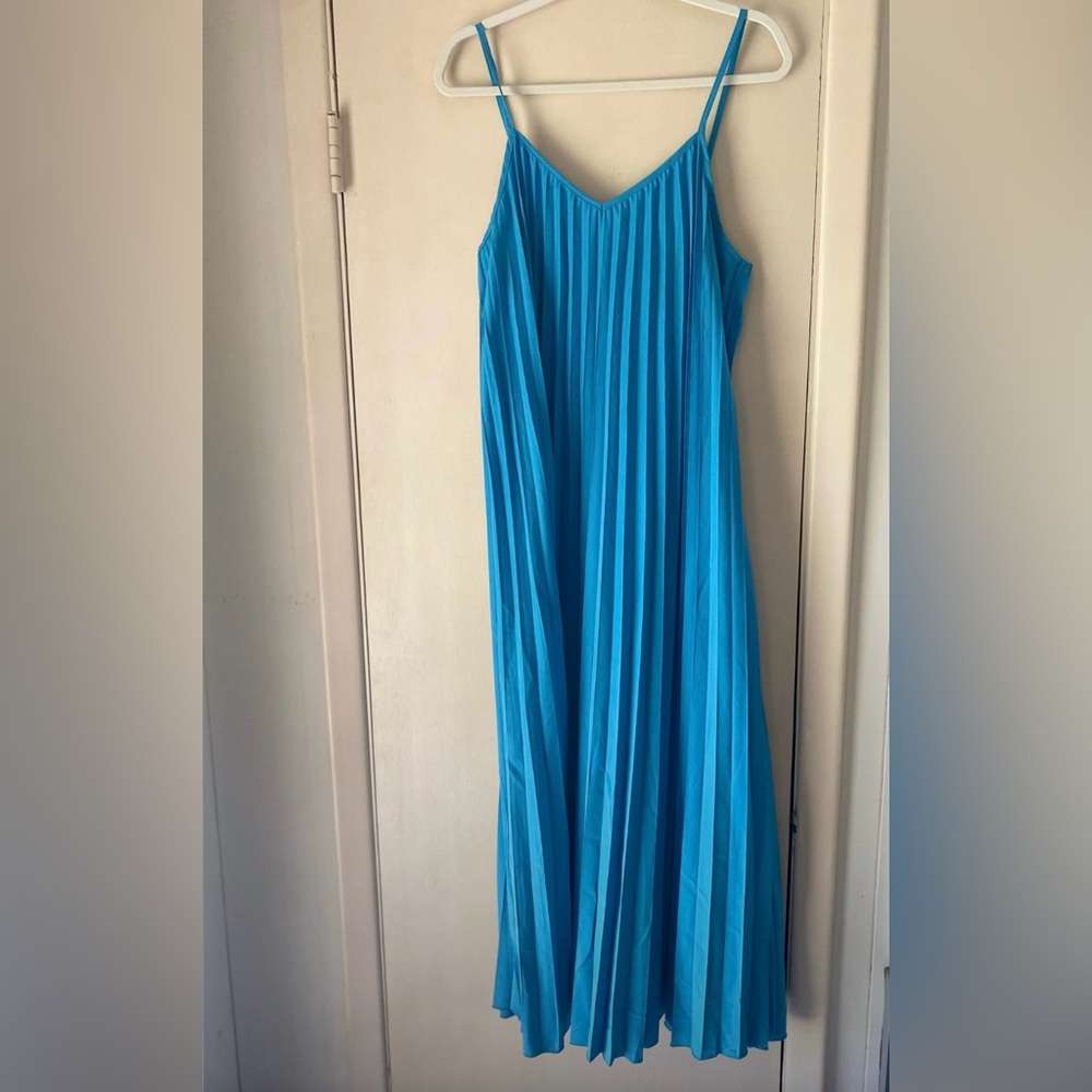 Blue Cami Pleated Sleeveless Dress
